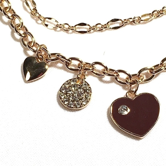 𝅺3/$29! GUESS Long Statement Charm Necklace Hearts - Picture 7 of 8